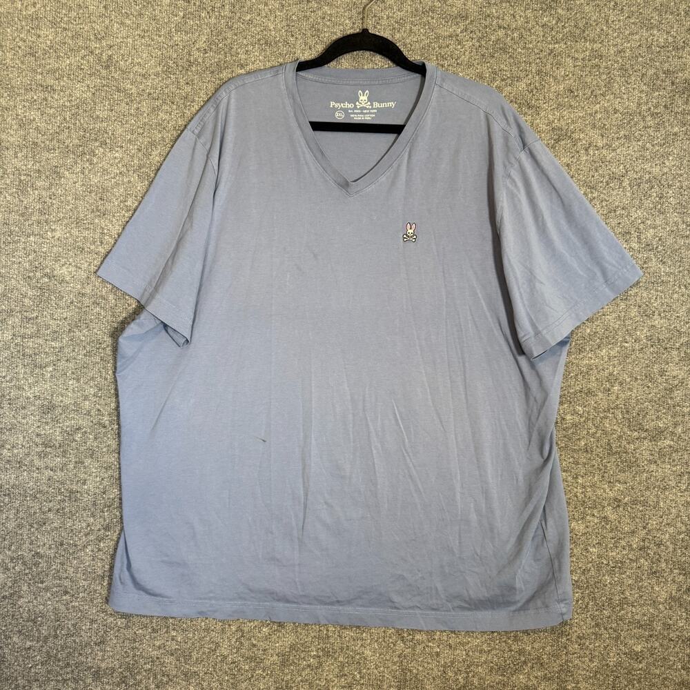 Psycho Bunny Shirt Mens 3XL XXXL Blue Tshirt Vneck Stretch Casual Logo Short Slv